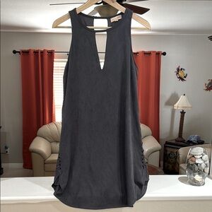 Black Swan Faux Suede Sleeveless Gray Dress Crisscross Lattice Sides Size M
